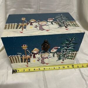 Holiday Snowman Wooden Keepsake Box - Blue